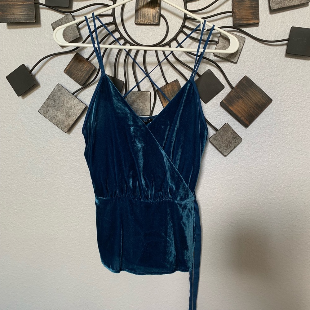 NWT Express teal velvet wrap top